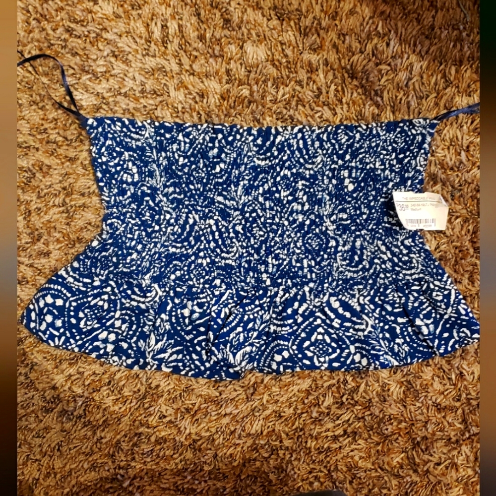 NWT The Impeccable Pig Blue and White Strapless Crop Tube Top Size M